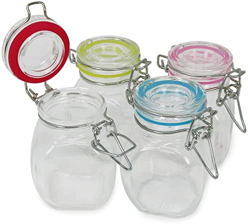 com-four® 4x mason jars with swing top, wire swing jar with rubber ring in great colors, 100 ml [selection varies] (04 pieces - 100 ml)