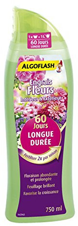 ALGOFLASH Engrais Fleurs Longue Durée 60 jours, Bouchon doseur inclus, 750 ml, ALILD750