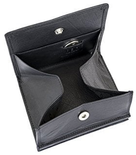 RFID Portemonnaie Particulier en Cuir de Vachette, Fabrication façon viennoise, avec Compartiment pour la Monnaie carré typique et sécurisé Protection RFID Blocage avec boîte à Cadeau LEAS, Noir