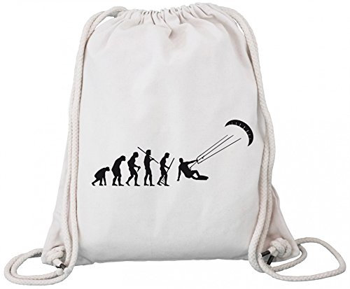 Kitesurfer Kiter Sport Premium Bio Baumwoll Turnbeutel Rucksack Stanley Stella EVOLUTION KITESURFEN, Größe: onesize,Natural