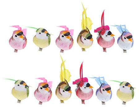 Sharplace Mini Deko Figur Vogel chen aus Künstliche Feder und Dekofigur Deko Set/12Stück, Elster, 12x 2cm