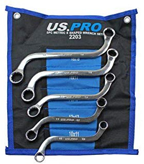US PRO Tools 5pc Metric S Shaped Obstruction Spanner Wrench Set 2203