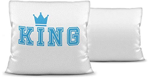 PR Print Royal Deko-Kissen - King mit Krone - für Pärchen und Verliebte/Geschenk-Idee/Liebling/Hochzeit/Paar/40x40/ Polyester Weiß inkl. Füllung