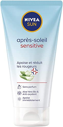 NIVEA SUN Gel après-soleil Sensitive SOS (1 x 175 ml), gel aloe vera bio hydratant et apaisant, après-soleil sans parfum spécial peau sensible