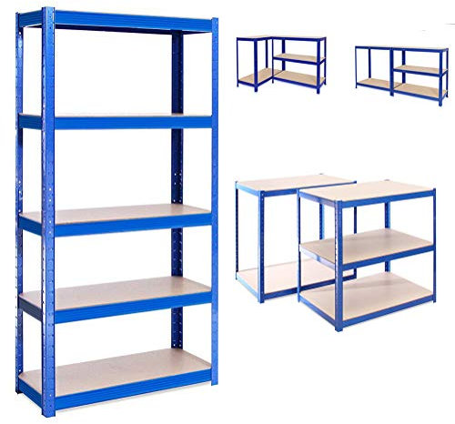 2 x Blau Freistehendes Schwerlastregal Industriequalität mit 5 Böden, Einzelpackung, 180cm x 90cm x 40cm,Galvanisierte, 3 Jahre Garantie