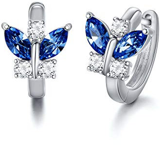 AOBOCO Creolen Schmetterlinge Sterling Silber 925 Kinder Ohrringe Mädchen mit Kristallen, Schmetterling Schmuck Geschenke für Frauen (Simulierter Saphir)