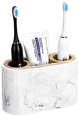 Shinowa Zahnbürstenhalter, 3 Fächer Elektro Zahnbürsten Halter mit Abflussloch Zahnpastaständer Harz Zahn Organizer Halter Zahnbürstenhalterung Set für Waschbecken Waschtisch Schminktisch, Tinte Weiß