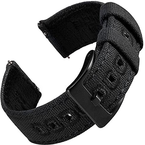 EACHE Uhrenarmband 20mm, Segeltuch und Leder Hybrid Uhrenarmbänder für Herren, Armband für Uhr mit Schnellverschluss (Schwarz-Schwarze Schnalle)