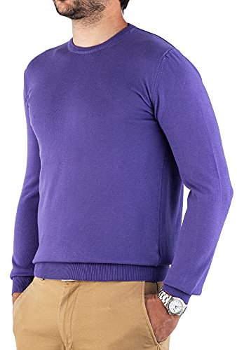 Cashmere Zone - Maglione Uomo Girocollo in Puro Cotone Egiziano Artigianalità Italiana e Confort a Manica Lunga (3XL, Viola)
