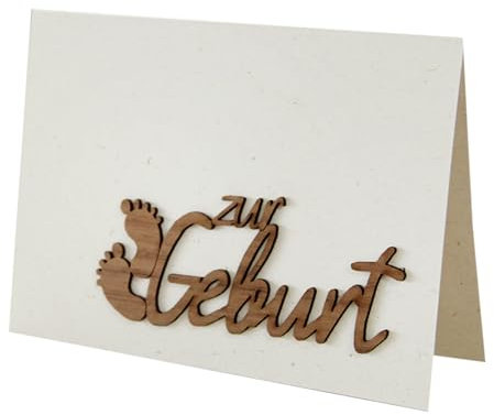 Original Holzgrußkarte - Papierkarte mit Schriftzug aus Echtholz in Nusszur Geburt, Postkarte, Geschenkkarte, Klappkarte, Karte, Geburt