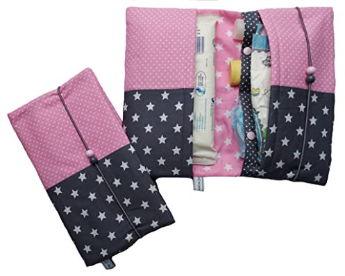 Wickeltasche Windeltasche graue Sterne und farbige Pünktchen Handmade by die-kreative-fee (Rosa)
