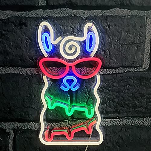 Lama Alpaka mit Sonnenbrille LED Schild Beleuchtung Leuchtreklame Reklame Licht Kunst Neonlichter Bar Wand Dekoration Geburtstag Wohnzimmer Kindergeschenk dekorative Wandbeleuchtung Jugendzimmer