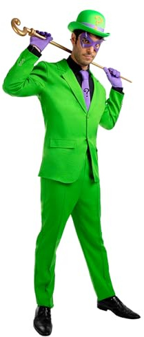 Funidelia Offizielles Riddler Kostüm für Herren, Jacke, Hose, Handschuhe, Krawatte, Hut und Augenmaske, Superhelden, DC Comics - Outfit für Erwachsene für Partys, Karneval und Halloween