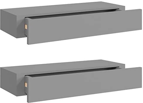 vidaXL 2X Wand Schubladenregal Wandschublade Schweberegal Hängeregal Wandschrank Wandboard Wandregal mit Schublade Grau 60x23,5x10cm MDF