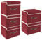 TYEERS Collapsible Storage Box with Lid, Fabric Storage Box for Clothes, Wardrobe Storage, 38x25x25 cm, Set of 5, Red Wine