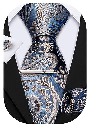 Barry.Wang Herren Seiden-Paisley-Krawatten mit Taschentuch Manschettenknopf Krawattenset Feierliche Hochzeit 3PCS