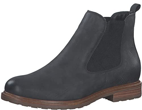 Tamaris Damen Chelsea Boots, Frauen Stiefeletten,uebergangsstiefel,Schlupfstiefel,flach,Boots,Stiefel,Bootee,Booties,Black/Struct.,37 EU