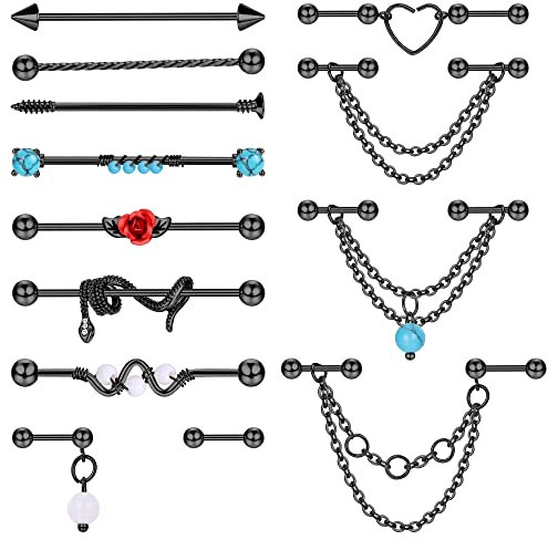 Adramata 13 Stück Chirurgenstahl Ohrringe - 14G & 16G Piercing Set für Damen & Herren - Gold & Silber - Helix & Schlange - Industrial Schmuck