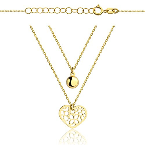 Goldene Damen Halskette 333 8k Gold Gelbgold Kette mit Anhänger Herz Kugel Gravur
