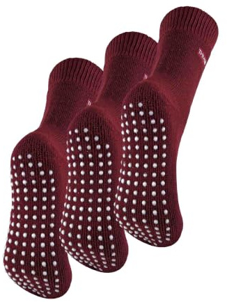 THMO 3 Pair Multipack Womens Fleece Slipper Socks Breathable Crew Indoor Thermal Socks with Grip