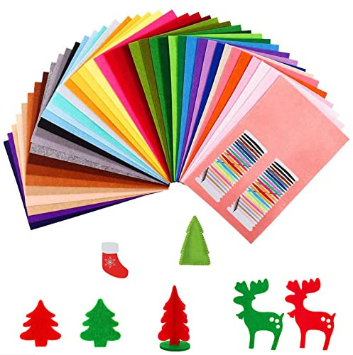 Houdao 40 Farben Bastelfilz filz zum basteln 20x30cm Filz zum Nähen Filzplatten mit Faden Bunt Verschiedene Farbe für Kinder DIY Handwerk Patchwork Nähen Manual Decoration