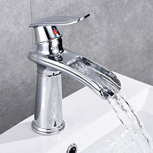 SJQKA Waschtisch Armatur Wasserfall Schwarz, Retro Hoch Wasserhahn, Mischbatterie Bad (Chrom-Niedrig)
