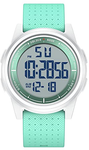 GOLDEN HOUR Sport-Armbanduhr, ultradünn, minimalistisch, wasserdicht, digital, mit Weitwinkel-Display, Gummiband, für Herren und Damen