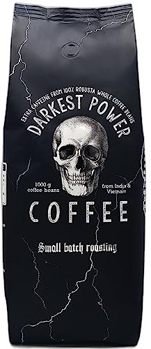 Darkest Power Coffee 100% Robusta Espresso Kaffeebohnen 1 kg extra stark | 100% Robusta, extra stark, viel Koffein, aromatisch, nicht bitter, wenig Säure, schokoladig – Zufriedenheitsgarantie.
