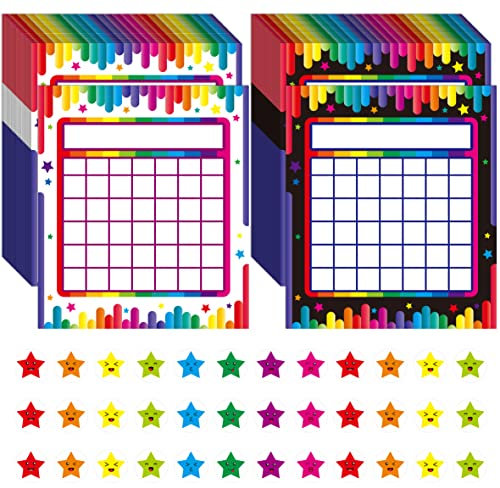 66er-Pack Klassenzimmer-Incentive-Diagramm, 2 Designs in bunten Streifen mit 2024-Sternen-Aufklebern für Klassenzimmer-Schüler-Lehrer-Familien mit positiven Verhaltensaufgaben-Belohnungen