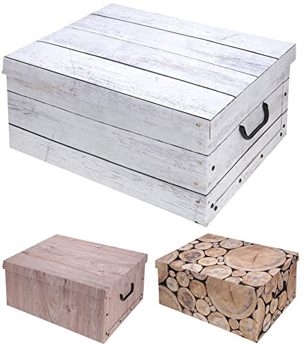 Decorated cardboard box, wood, 37 x 30 x 16 cm