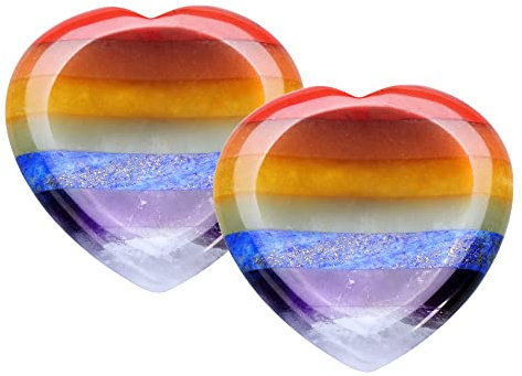 JSDDE 2er Chakra Sorgensteine Herz Edelstein Daumenstein Handschmeichler Dekompression Taschensteine für Reiki Heilung Energietherapie Meditations