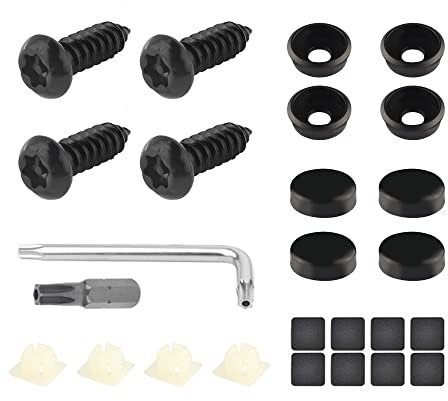 Anti Theft License Plate Screws Kits - Stainless Steel License Plate Screws for Fastening Car Tag Plate - M6 (1/4) Tamper Proof Screws Mounting Hardware (Black)