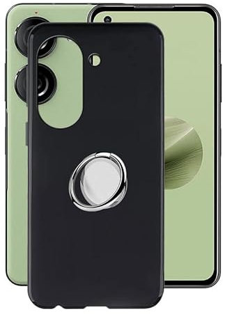 HGJTF Funda para ASUS Zenfone 10 (5.92), con 360° Rotación Anillo Soporte Movil, Ultrafina Negro Anti Rasguño Silicona Suave Case, TPU Bumper Protector Carcasa para ASUS Zenfone 10