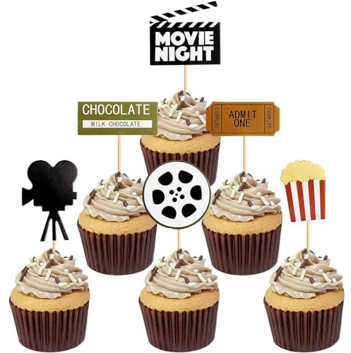 Guoguonb 3 Sätze Movie Theater Tortendekorationen Kamera Popcorn Kuchendekoration Cake Topper Hollywood Themen Cupcake für Kindergeburtstag Party Dekoration
