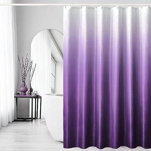 Duschvorhang Textil 180x220cm Lila Gradienten Anti-schimmel Wasserdicht Digitaldruck Duschvorhänge Lang Waschbar Stoff Dusche Vorhang mit Haken für Bad und Badewanne Perfekt als Raumteiler
