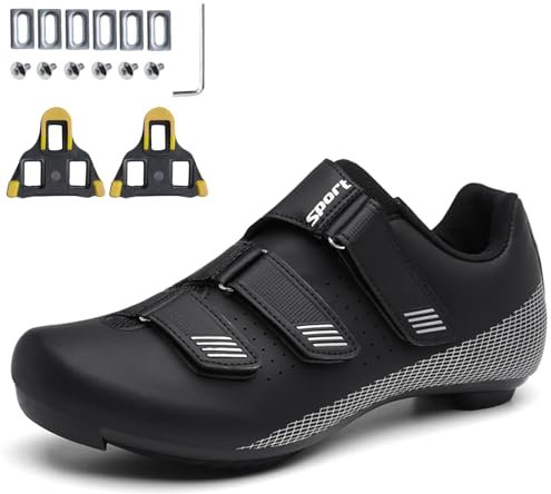 PENXZT Fahrradschuhe Herren Damen Radsportschuhe Kompatibel mit Look SPD SPD-SL Delta Lock Pedal Reitschuhe Outdoor-Radschuhe Fahrrad Indoor Spin Schuhe,Schwarz,44 EU