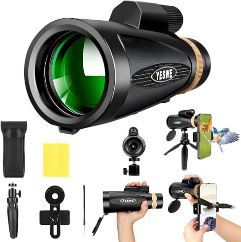 Telescope Monoculaires 30X60 avec Trepied Compact Télescope Monoculaire Longue vue tir sportif Puissante Telescope Monocular Professionnel Zoom Optique pour Smartphone Adultes Observation des oiseaux