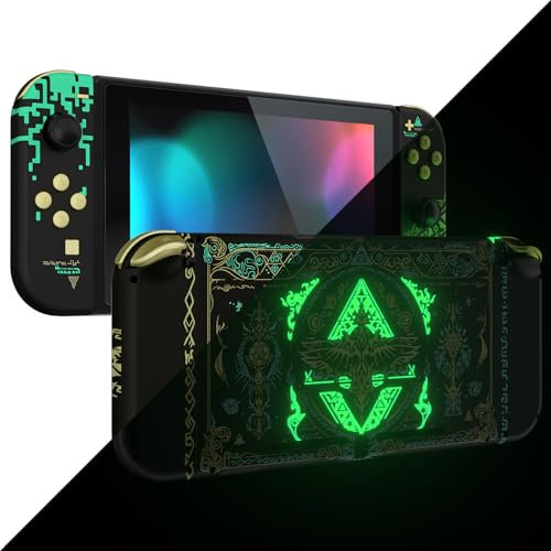 eXtremeRate Hülle Case für Nintendo Switch Joycon/Konsole, Joy Con Abdeckung & Tasten & Console Rückgehäuse & Kickstand, DIY-Ersatz Shell für Nintendo Switch-Totem of Kingdom Schwarz