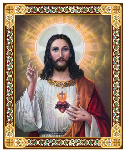 Needzo Icône sacré-cœur de Jésus, icône catholique en bois de poche taille 7,6 cm, icône de voyage
