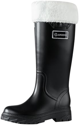 Memmyly Stivale da pioggia da donna, stivali in gomma imbottiti, da uomo, stivali, stivali in gomma, stivali con pellicce da ragazza, primavera stivaletti da giardino, stivali invernali da donna, Nero