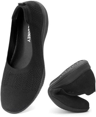 TIAROOTT Damen Ballerina Flache Schuhe Runde Zehe Strick Kleid Komfort Mesh Niedriger Keil Slip On Ballerina Walking Flats für Frauen Bequem Weich, Schwarz,Gr.38