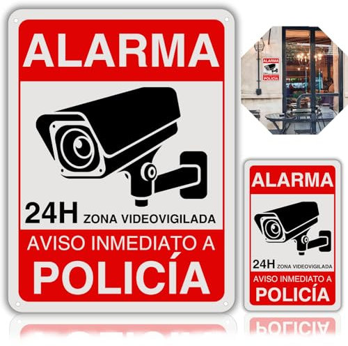 LEIASA | Pack Cartel Videovigilancia - 21x28 cm y 9x14 cm - Reflectante - Fabricado Aluminio - Grosor 0.8 mm - Cartel Zona Videovigilada - Entrada Vigilada (SET Carteles videovigilancia)