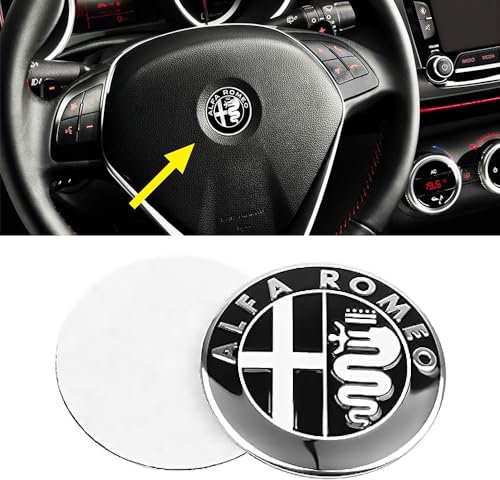 Emblem Schwarz für Alfa Romeo Giulietta Mito 147 159 156 4C Brera,40mm Emblem Logo Aufkleber für Lenkrad Zubehör/Motorhaube Vorne und Hinten und Kofferraum Logo Key Remote Control Emblem