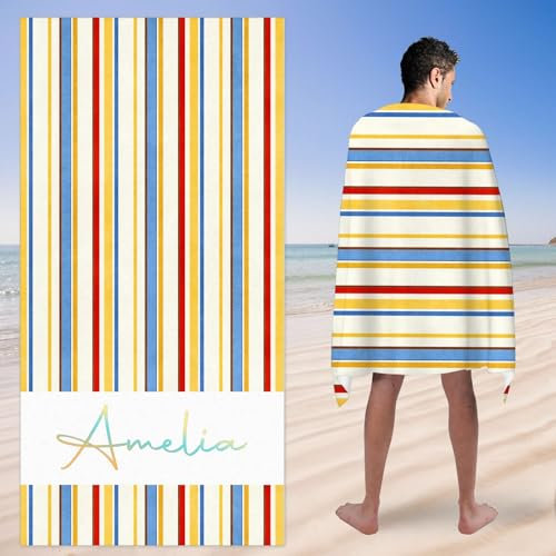 Toalla de playa personalizada a rayas, toalla de piscina personalizada, toallas de natación personalizadas, toalla de viaje grande absorbente de microfibra para baño, playa, verano, piscina