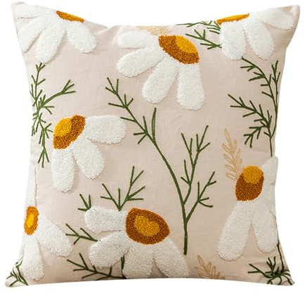 Aodafei Kissenhülle 45x45 cm,Boho Kissenbezug mit Blumenmuster,Deko Kissenbezug Cushion Cover,KissenBezüge für Balkon Outdoor Garten Sofa Kissen Bezüge,Weiße Chrysantheme Muster