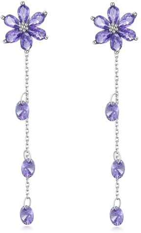 Pendientes largos de plata de ley 925 con borla de flor, joyería de regalo para mujeres y niñas