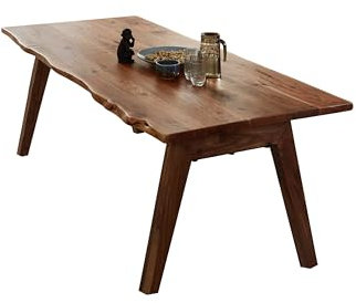 SAM Esstisch 220x100 cm Nelly, Akazienholz massiv & nussbaumfarben, Baumkantentisch mit A-Holzgestell, echte Baumkante, pflegeleichter Holztisch