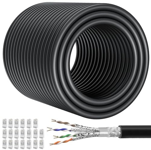 Cable Ethernet 100 metros, Cable de Red Alta Velocidad Cat 7 Cable RJ45 SFTP Blindado Exterior Gigabit Cable de Instalación LAN 100m -10Gbit 600MHz Cable de Internet Impermeables Antiinterferencia