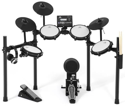 MUSTAR Electronic Drum Set, 10 Piece Electric Drum Set with 450 Sounds, Quiet Mesh Drum Pads, 2 Cymbals w/Choke, Kick Drum, 2 Pedals, Headphones, Sticks, USB MIDI (Black)