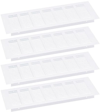 sourcing map Air Vents Cover, 4Pcs 300 x 80mm - Aluminum Alloy Mesh Air Return Vent Cover, Rectangle Louvered Ventilation Grille for Shoe Cabinet Wardrobe (White)